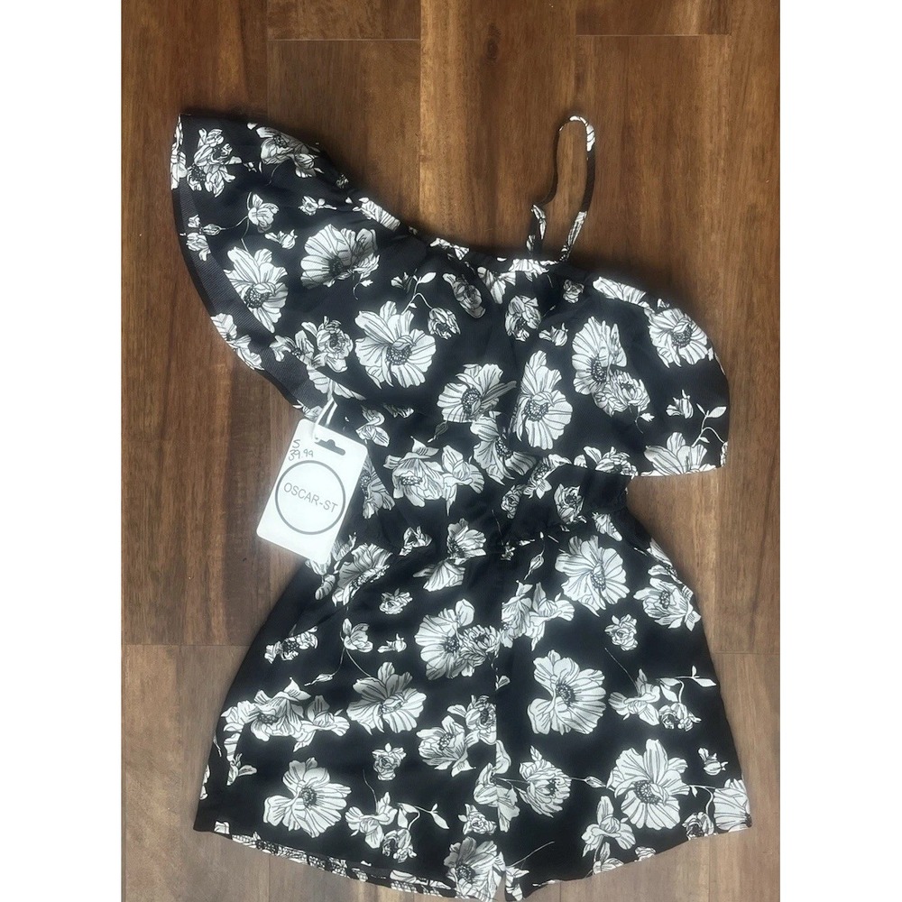 NEW Oscar St Off-the-Shoulder Romper Womens Small Black White Floral POCKETS